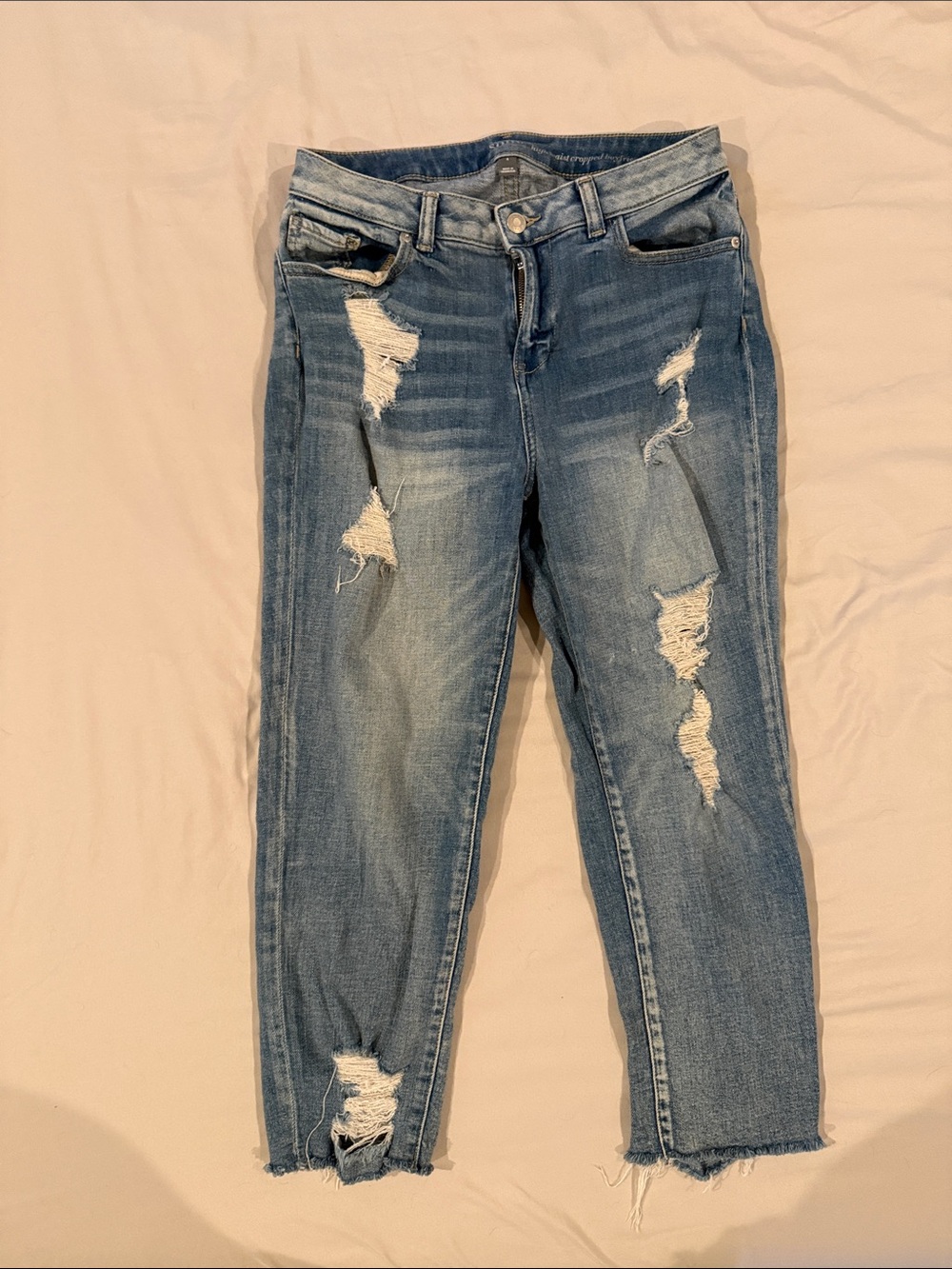 New York & Company Distressed Light Blue Cropped Jeans